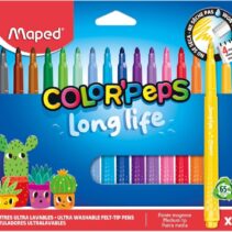 Maped Color`Peps Longlife Pack de 18 Rotuladores con Punta Media Bloqueada 3.7mm - Tinta Lavable - Colores Surtidos