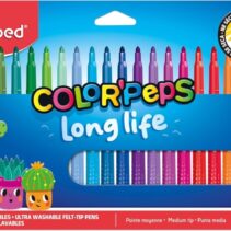 Maped Color`Peps Longlife Pack de 24 Rotuladores con Punta Media Bloqueada 3.7mm - Tinta Lavable - Colores Surtidos