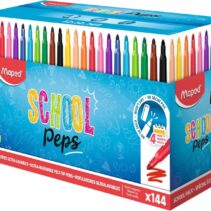 Maped Color`Peps Longlife School Pack de 144 Rotuladores con Punta Media Bloqueada 3.7mm - Tinta Lavable - Colores Surtidos