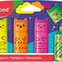 Maped Kawaii Pack con 4 Mini Marcadores Fluorescentes Neon - Divertidos Diseños Kawaii - Trazo de 1 a 5mm - Ideal para Subrayar y Resaltar - Colores Surtidos
