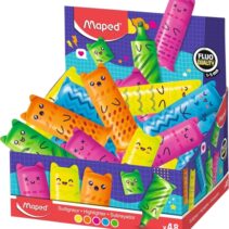Maped Kawaii Expositor con 48 Mini Marcadores Fluorescentes Neon - Divertidos Diseños Kawaii - Trazo de 1 a 5mm - Ideal para Subrayar y Resaltar - Colores Surtidos
