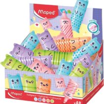 Maped Kawaii Expositor con 48 Mini Marcadores Fluorescentes Pastel - Divertidos Diseños Kawaii - Trazo de 1 a 5mm - Ideal para Subrayar y Resaltar - Colores Surtidos