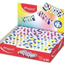 Maped Expositor de 20 Gomas de Borrar con 3 Diseños Damero - Forma Rectangular - Sin Ftalatos - Colores Surtidos