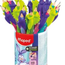 Maped Kidy Lern Bote con 22 Lapices de Grafito 2HB + Guias para Dedos - 2 Modelos Camaleon y Conejo - Apta para la Mayoria de Lapices - Para Alumnos de 3 a 7 Años