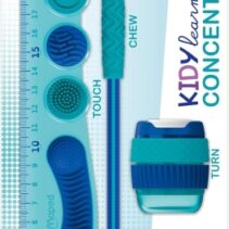 Maped Kidy Lern Concentration Pack con Regla 20cm + Sacapuntas + Goma de Borrar + Lapiz - Diseñados para Ayudar a la Concentracion - Zonas Tactiles Sensoriales - Color Azul