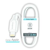 TechOneTech Cable BASIK USB-A Macho a Lightning 1m - Recubierto Nylon Trenzado Blanco