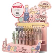 Uni-ball One P Charm Expositor con 30 Boligrafos Retractiles con Punta Fina 0.5mm - Agarre Suave y Comodo - Tinta Color Negro - Cuerpo de Colores Pastel con Charm