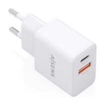 Aisens Cargador Gan 20W - 1xUSB-C PD3.0 - 1xUSB-A QC3.0 - Color Blanco
