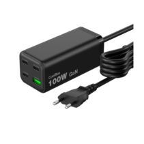 CoolBox Cargador GAN 100W Chargemaster 4 PRO - 3xUSB-C - 1xUSB-A - Carga Rapida 3.0- Power Delivery - Cable 1.5 Metros - Color Negro