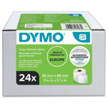 Dymo LabelWriter 13187 Multipack de 24 Rollos de Etiquetas Originales Autoadhesivas - Recomendadas para Direcciones  -Medidas 36x89mm - 500 Etiquetas por Rollo - Color Blanco - S0722390