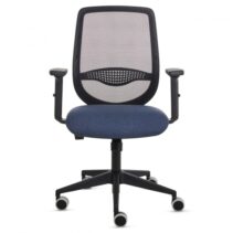 Fellowes Fluenza Silla de Oficina - Respaldo de Malla Transpirable - Reposabrazos Acolchados 2D - Ajuste por Elevacion a Gas - Tejido Ignifugo y Ruedas de 65mm - Color Azul/Negro