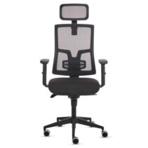 Fellowes Eleganza Plus Silla de Oficina - Respaldo de Malla Transpirable Ajustable en Altura - Soporte Lumbar Ajustable y Reposacabezas - Reposabrazos Acolchados 2D - Ajuste por Elevacion de Gas - Tejido Ignifugo y Ruedas de 65mm - Color Negro
