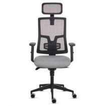 Fellowes Eleganza Plus Silla de Oficina - Respaldo de Malla Transpirable Ajustable en Altura - Soporte Lumbar Ajustable y Reposacabezas - Reposabrazos Acolchados 2D - Ajuste por Elevacion de Gas - Tejido Ignifugo y Ruedas de 65mm - Color Gris/Negro