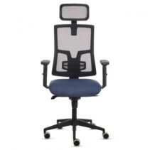Fellowes Eleganza Plus Silla de Oficina - Respaldo de Malla Transpirable Ajustable en Altura - Soporte Lumbar Ajustable y Reposacabezas - Reposabrazos Acolchados 2D - Ajuste por Elevacion de Gas - Tejido Ignifugo y Ruedas de 65mm - Color Azul/Negro