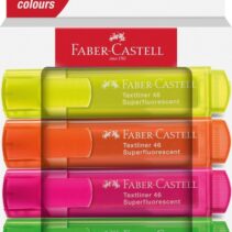 Faber-Castell Textliner 46 Superfluorescente Pack de 4 Marcadores Fluorescentes - Punta Biselada - Trazo entre 1mm y 5mm - Tinta con Base de Agua - Colores Surtidos