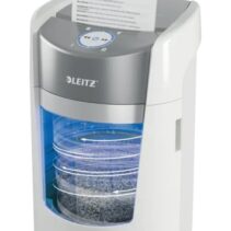 Leitz IQ OptiMax Home Office 350 Destructora de Papel Manual DIN P5 - Destruye hasta 8 Hojas - Tiempo de Funcionamiento Continuo 20m - Papelera de 22L con Tecnologia de Giro - Color Blanco/Gris