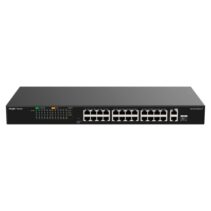 Ruijie RG-ES126FGS-P Switch - 24 Puertos Ethernet hasta 100Mbps - 1X Uplink hasta 1Gbps - 1X Rj45/SFP Combo hasta 1Gbps - PoE/PoE+ hasta 370W - Carcasa de Acero - Color Negro