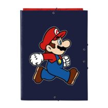 Safta Super Mario Trick Carpeta de 3 Solapas - Formato Folio - Cierre con Gomas Elasticas - Tapas Duras Forradas - 26x33.5x2.5cm - Color Azul Marino