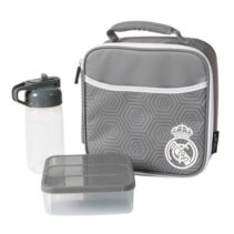 Safta Real Madrid Bolsa Isotermica Porta Alimentos - Cremallera - Incluye Recipiente de 650ml - Botella de 335ml - Bolsillo Interior - Asa de Mano - 21x21.6x9.5cm - Color Gris
