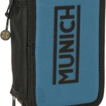 Safta Munich Plumier de 3 Pisos - 37 Piezas - Goma - Lapiz - 2 Boligrafos - Sacapuntas - 2 Reglas - 16 Colores - 14 Rotuladores - 12.5x19.5x5.5cm - Color Negro y Azul