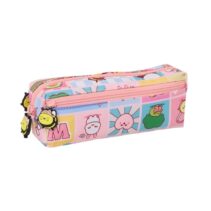 Safta Mr. Wonderful Comic Portatodo - 3 Compartimentos con Cremallera - Goma Elastica - Compacto - 22x8.5x6cm - Color Rosa