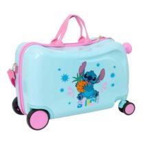 Safta Stitch Bright Maleta Trolley Infantil - Reposapies - Bandolera Ajustable - Asas de Mano - Tiradores con Ranura para Candado - Interior Forrado - 44x27x21cm - Color Azul Pastel