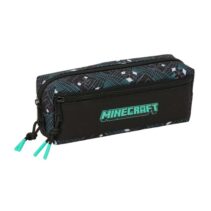 Safta Minecraft Screen Portatodo - 3 Compartimentos con Cremallera - Goma Elastica - Compacto - 22x8.5x6cm - Color Negro