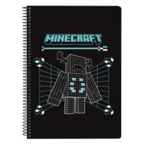 Safta Minecraft Screen Libreta con Espiral - Formato Cuarto - 80 Hojas de 80g/m2 - Cuadricula 4x4mm - Tapas Duras Glasofonadas - 15.5x22x1cm - Color Negro
