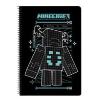 Safta Minecraft Screen Libreta con Espiral - Formato Folio - 80 Hojas de 80g/m2 - Cuadricula 4x4mm - Tapas Duras Glasofonadas - 21.5x31x1cm - Color Negro