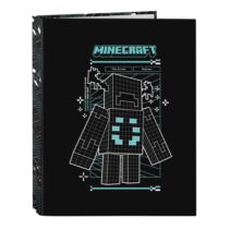 Safta Minecraft Screen Carpeta de 4 Anillas de 25mm - Formato Folio - Tapas Duras Forradas - 26.5x33x4cm - Color Negro