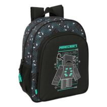Safta Minecraft Screen Mochila - 15L - Adaptable a Carro - Bolsillo Frontal - Portabotellas - Cremallera con Doble Tirador - Asa de Mano - Hombreras y Espalda Acolchada - 32x38x12cm - Color Negro