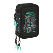 Safta Minecraft Screen Plumier de 3 Pisos - 37 Piezas - Goma - Lapiz - 2 Boligrafos - Sacapuntas - 2 Reglas - 16 Colores - 14 Rotuladores - 12.5x19.5x5.5cm - Color Negro