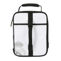 Safta Real Madrid Bolsa Isotermica Porta Alimentos - Expandible - Incluye Recipiente de 650ml - Cremallera - Asa de Mano - 20.7x26.7x10.8cm - Color Blanco