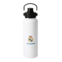 Safta Real Madrid Botella Isotermica - Capacidad 1.2L - Pajita Interior - Revestimiento Interior de Cobre - Tapa Antifugas - 12h Caliente - 24h Frio - 9.3x30cm - Color Blanco