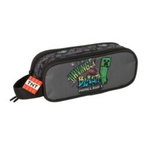 Safta Minecraft Graffiti Portatodo - 2 Compartimentos con Cremallera - Asa Lateral - Capacidad 1L - 21x8x6cm - Color Gris