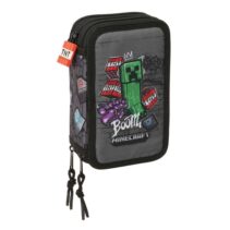 Safta Minecraft Graffiti Plumier de 3 Pisos - 37 Piezas - Goma - Lapiz - 2 Boligrafos - Sacapuntas - 2 Reglas - 16 Colores - 14 Rotuladores - 12.5x19.5x5.5cm - Color Gris