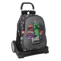 Safta Minecraft Graffiti Mochila con Carro - Extraible - 23L - Portabotellas - Cremallera con Doble Tirador - Asa de Mano - Espalda Acolchada Antisudor - 32x44x16cm - Color Gris
