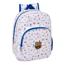 Safta F.C.Barcelona Preescolar Mochila Infantil - Portabotellas - Bolsillo Frontal - Adaptable a Carro - Hombreras Acolchadas - 26x34x11cm - Color Blanco