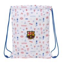 Safta F.C.Barcelona Preescolar Saco Plano - Cierre con Cordones - Bolsillo Interior con Cremallera - 26x34x1cm - Color Blanco