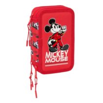 Safta Mickey and Friends Racing Plumier de 3 Pisos - 37 Piezas - Goma - Lapiz - 2 Boligrafos - Sacapuntas - 2 Reglas - 16 Colores - 14 Rotuladores - 12.5x19.5x5.5cm - Color Rojo