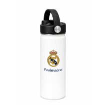 Safta Real Madrid Botella Isotermica - Capacidad 530ml - Pajita Interior - Revestimiento Interior de Cobre - Tapa Antifugas - 12h Caliente - 24h Frio - Color Blanco y Negro