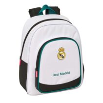 Safta Real Madrid Equipacion 26/27 Mochila Infantil - Portabotellas - Bolsillo Frontal - Asa de Mano - Adaptable a Carro - Hombreras Acolchadas - 28x34x10cm - Color Blanco y Negro