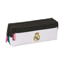 Safta Real Madrid Equipacion 26/27 Portatodo - 3 Compartimentos con Cremallera - Goma Elastica - Compacto - 22x8.5x6cm - Color Blanco y Negro