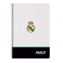 Safta Real Madrid Equipacion 26/27 Libreta con Espiral - Formato Folio - 80 Hojas de 80g/m2 - Cuadricula 4x4mm - Tapas Duras Glasofonadas - 21.5x31x1cm - Color Blanco y Negro