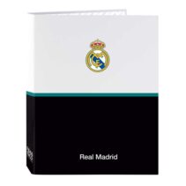 Safta Real Madrid Equipacion 26/27 Carpeta de 4 Anillas de 25mm - Formato Folio - Tapas Duras Forradas - 26.5x33x4cm - Color Blanco y Negro
