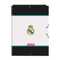 Safta Real Madrid Equipacion 26/27 Carpeta de 3 Solapas - Formato Folio - Cierre con Gomas Elasticas - Tapas Duras Forradas - 26x33.5x2.5cm - Color Blanco y Negro