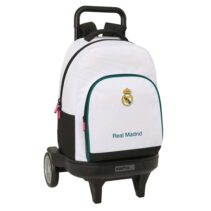 Safta Real Madrid Equipacion 26/27 Mochila con Carro - Extraible - 33L - Portabotellas - Ruedas Antivibracion - Doble Tirador - Asa - Bolsillo Frontal - 33x45x22cm - Color Blanco y Negro