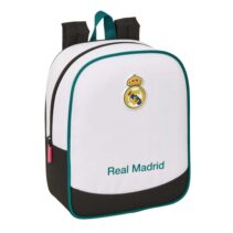Safta Real Madrid Equipacion 26/27 Mochila Guarderia - 6L - Cremallera - Asa de Mano - Tarjeta de Identificacion Personal - Adaptable a Carrito - 22x27x10cm - Color Blanco y Negro