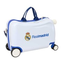 Safta Real Madrid Equipacion 26/27 Maleta Trolley Infantil - Reposapies - Bandolera Ajustable - Asas de Mano - Tiradores con Ranura para Candado - Interior Forrado - 44x27x21cm - Color Blanco y Azul