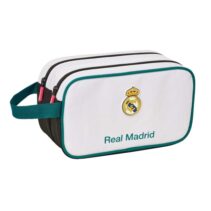 Safta Real Madrid Equipacion 26/27 Neceser - 2 Compartimentos con Cremallera - Adaptable a Carro - Asa de Mano Lateral - 26x15x12.5cm - Color Blanco y Negro